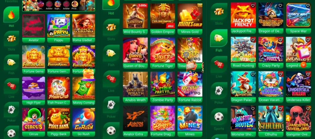 "PK11 Game lobby screenshot showing popular slot, poker, fishing, and live casino games including Aviator, Fortune Gems, Golden Empire, Fortune Tiger, and Jackpot Frenzy."