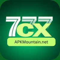 Logo of 777cx game app with green background and APKMountain.net label.