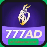 Logo of 777AD game app with a lion emblem and bold text on a purple background.