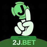 2J.BET logo with a stylized green hand holding a poker chip marked with the letter 