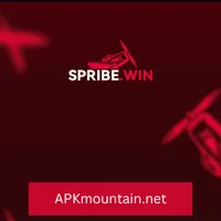 SPRIBE.WIN logo on a dark red background with helicopters, featuring the APKmountain.net website link.