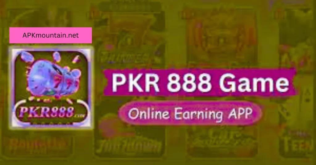 PKR 888 Game banner promoting online earning app with APKmountain.net branding