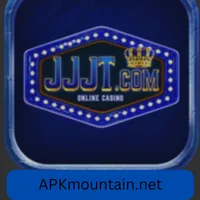 Logo of JJJT.com Online Casino with a crown icon, featured on a dark blue background – sourced from APKmountain.net.