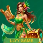 Elegant female character in green dress holding treasure map beside a gold chest – LLYY Game casino app theme