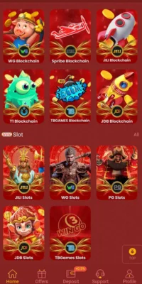 Screenshot of the 777FE game app showing various slot and blockchain game options.