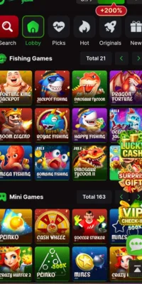 Screenshot of Jeet777 mobile gaming app showing fishing and mini games interface.