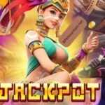 PAK jackpot game Animated female warrior character in a colorful costume with the word "JACKPOT" written in bold at the bottom.