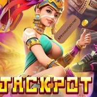 PAK jackpot game Animated female warrior character in a colorful costume with the word 
