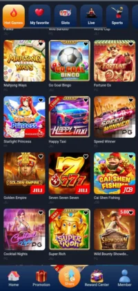 WinPKR game interface showcasing various online slot and betting games like Mahjong Ways, Happy Taxi, and Seven Seven Seven, along with app navigation icons at the bottom.
