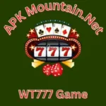 "WT777 Game APK free download logo with casino theme and playing cards"