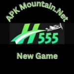H555 Game logo with airplane design and text “APKMountain.Net – New Game” on a black background.